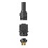 13-pin trailer plug PVC Jaeger type – front view with long 2-hole grommet in black color on a plain white background