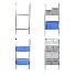 Système de rangement alu garage de camping-car – vue de face avec bacs de rangement bleus et gris, étagères réglables.
