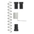 Cable protection spring – top view showing black spiral spring and two black plastic holders with a silver metal lever.