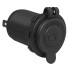 Ingebouwd stopcontact – zwart 12V/24V max 10A met rond ontwerp en marine label, schuin aanzicht op witte achtergrond.