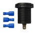 Einbau Volt / Amperemeter 6-30V / 0-10A – Frontansicht mit zylindrischem Gehäuse und drei blauen Steckern.