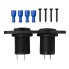 Forfra – dobbelt USB-stik med 2 porte, 12V/24V, sort og blå farve, med indikatorlys.