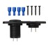 Toppvy – installationssats med voltmeter 6-30V och USB dubbeluttag 2 x 2100mA i svart och blått.