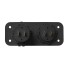 Frontvy – installationssats med voltmeter 6-30V och USB dubbeluttag 2 x 2100mA, svart på vit bakgrund.