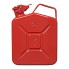 Bidon d'essence 5L en métal rouge – vue de face avec marquage de l'ONU et poignée de sécurité en haut.