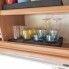 Porte-gobelet en mousse souple – vue de face – découpes pour verres de 7,5 cm et 6 cm, couleurs marron et bleu.